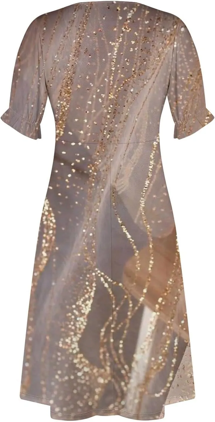 Women's Summer Casual Loose Short Sleeve V-Neck Floral Printed Solid Sun Beach Vacation Dress Plus Size, S-3XL