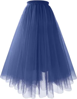 Women's Summer Casual Loose Trendy Elastic High Waist Solid Color Long Maxi Party Dance Fluffy Mesh Tulle Skirts 2025