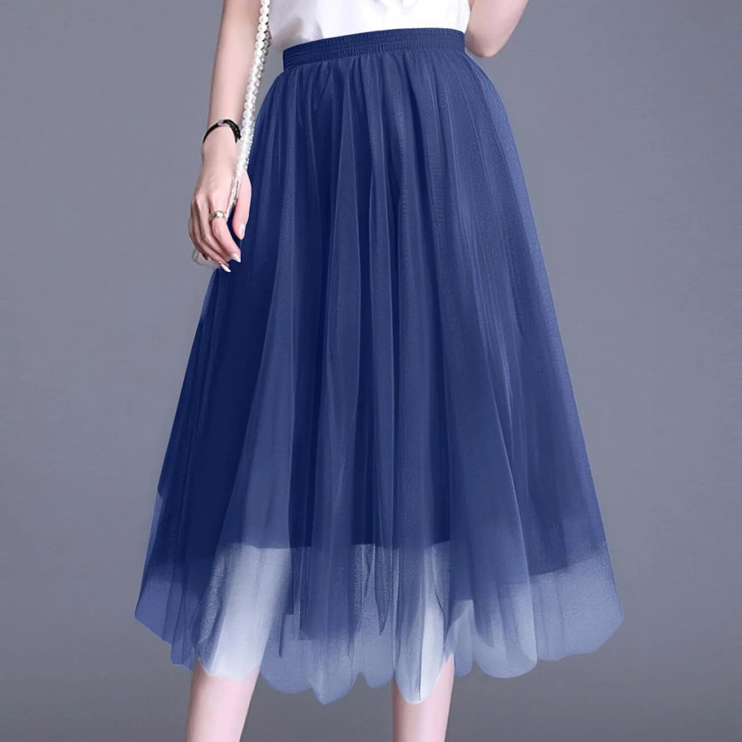 Women's Summer Casual Loose Trendy Elastic High Waist Solid Color Long Maxi Party Dance Fluffy Mesh Tulle Skirts 2025
