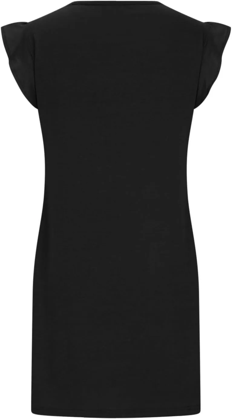 Women's Summer Dress 2024 Trendy Ruffle Flying Sleeve Round Neck Casual Loose Solid Mini Dresses with Pockets