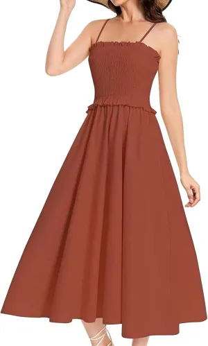 Women's Summer Dress 2025 Casual Fashion Spaghetti Strap Swing Smocked Maxi Sleeveless Beach Sundress