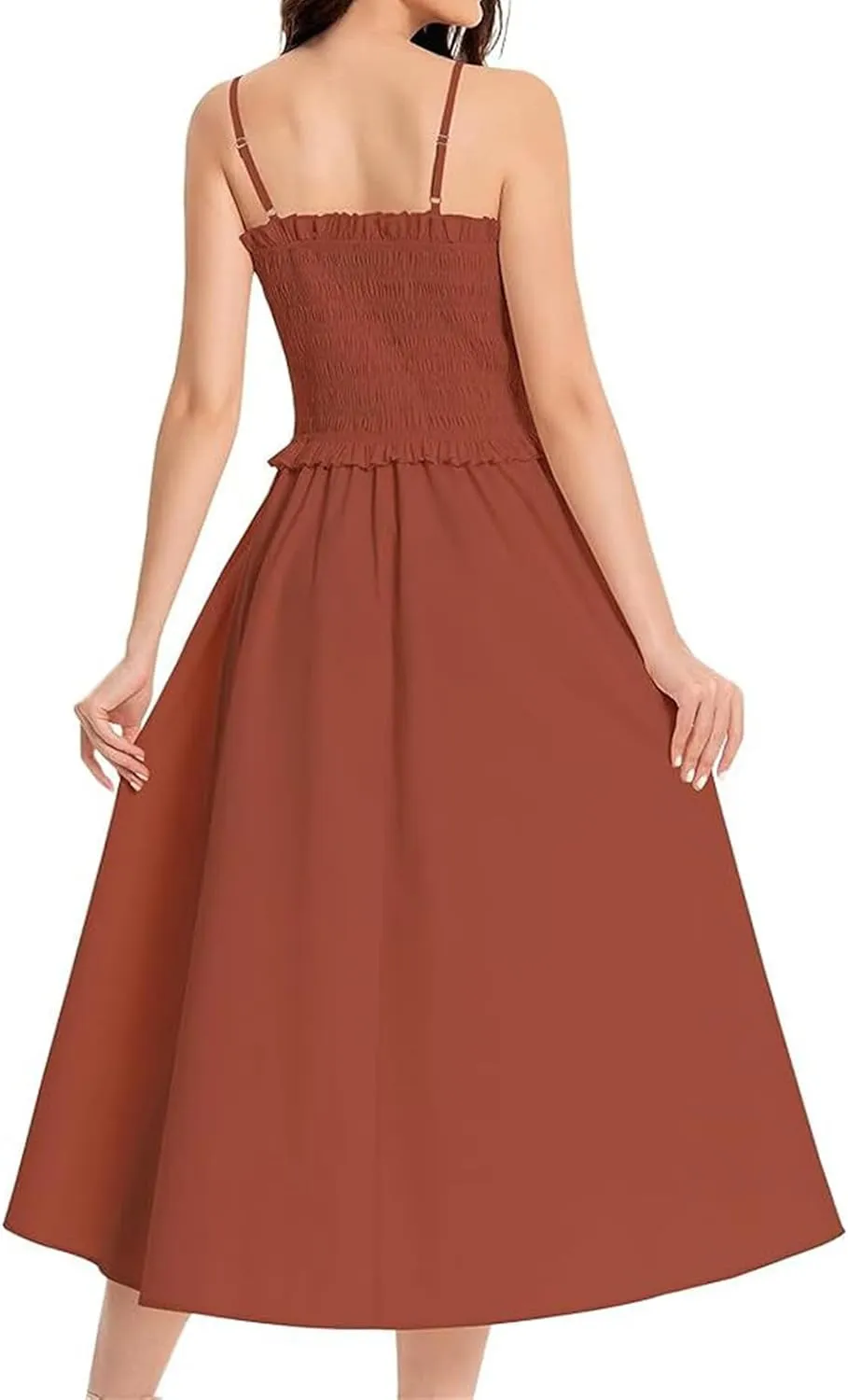 Women's Summer Dress 2025 Casual Fashion Spaghetti Strap Swing Smocked Maxi Sleeveless Beach Sundress