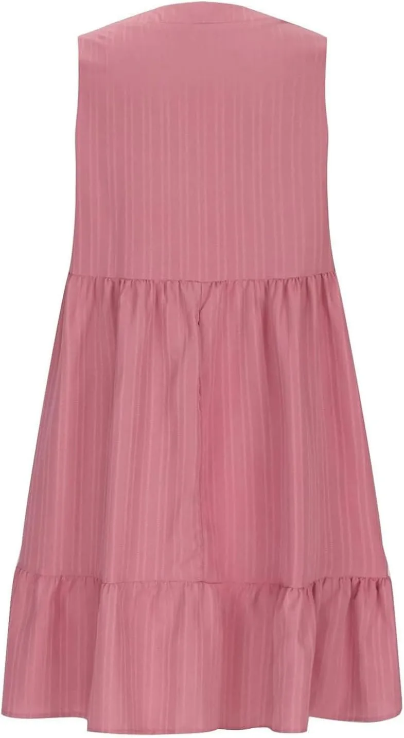 Womens Summer Dress Sleeveless V Neck Mini Dresses Fashion Casual Flowy Boho Ruffle A Line Swing Sundress 2025