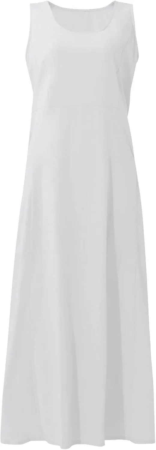 Womens Summer Dresses 2024 Casual Floral Print Boho Beach Sundress O Neck Sleeveless Loose Maxi Dress with Pockets