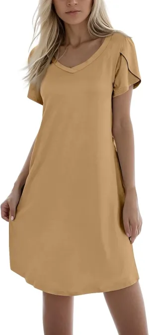 Womens Summer Dresses 2025 Beach Vacation Casual Flowy Midi Dress Short Sleeve V Neck Trendy Hawaiian Boho Sundresses
