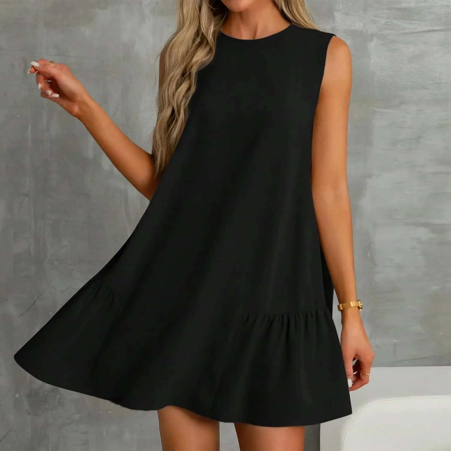Women's Summer Dresses 2025 Round Neck Ruffle Sleeveless Tank Dress Casual A-Line Sundresses Beach Vacation Clothes