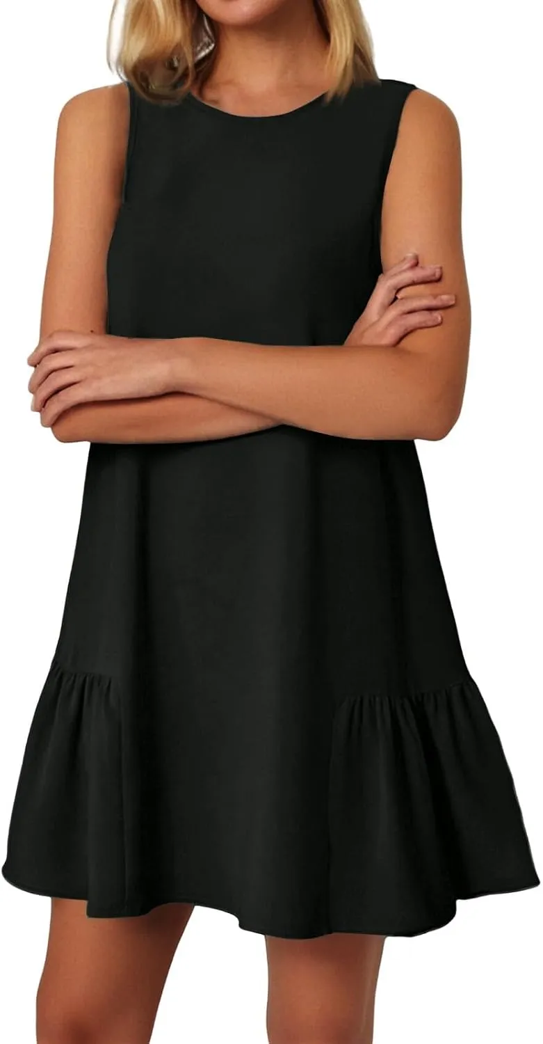 Women's Summer Dresses 2025 Round Neck Ruffle Sleeveless Tank Dress Casual A-Line Sundresses Beach Vacation Clothes
