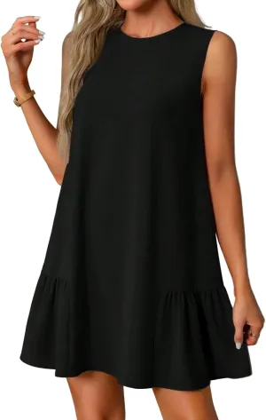 Women's Summer Dresses 2025 Round Neck Ruffle Sleeveless Tank Dress Casual A-Line Sundresses Beach Vacation Clothes