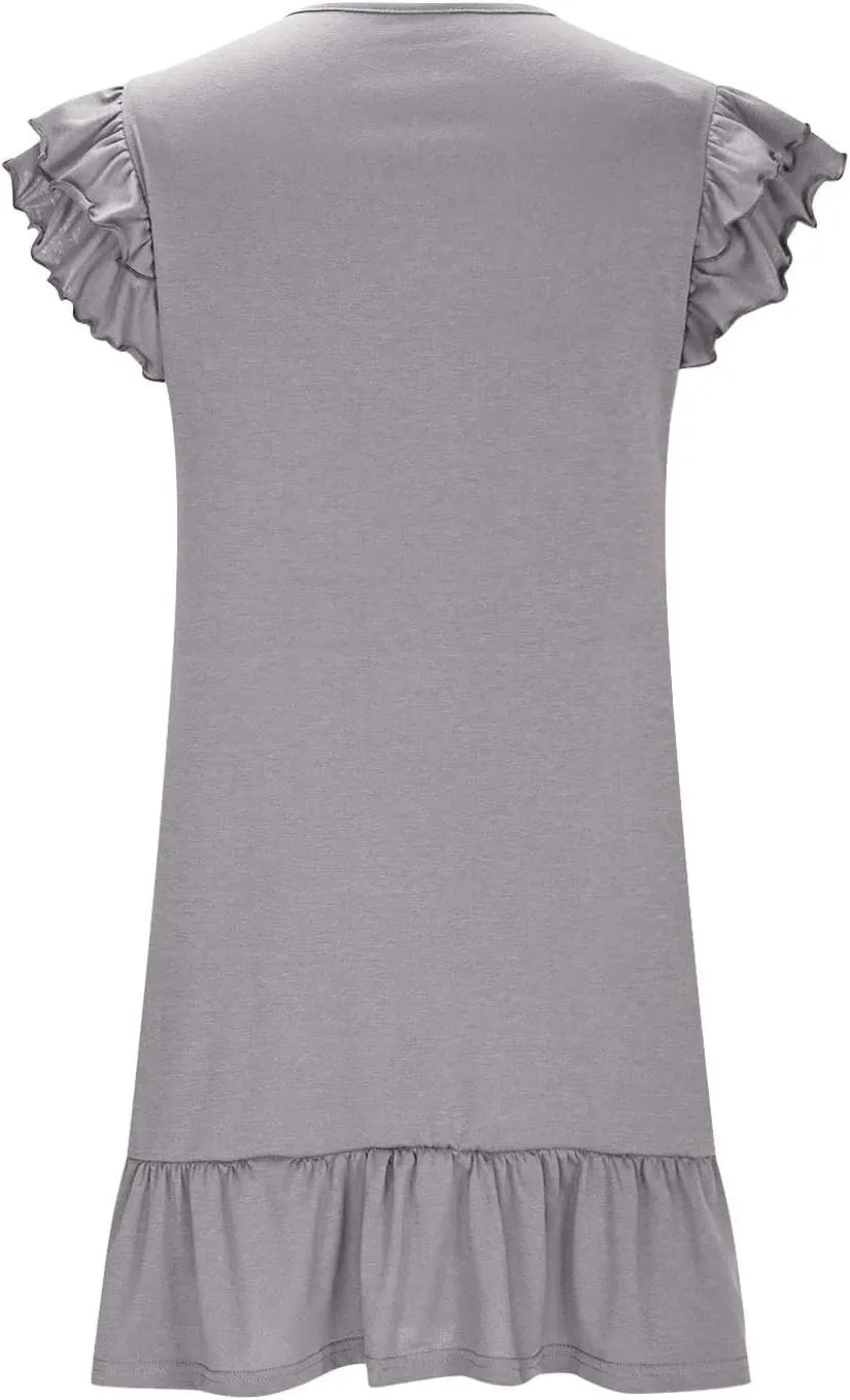 Women's Summer Dresses 2025, Ruffle Short Sleeve Smocked V Neck Dress, Casual Loose Fit A-Line Mini Sundress
