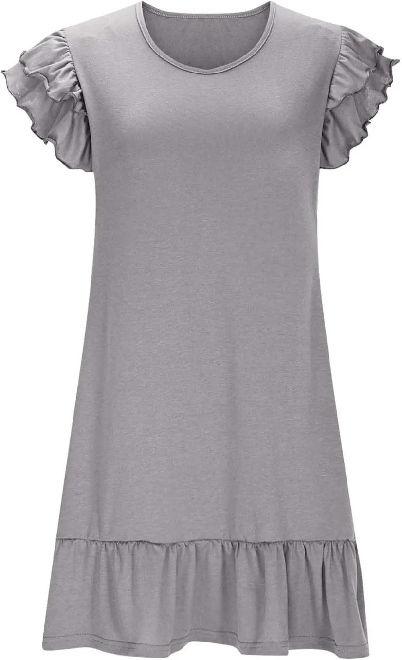 Women's Summer Dresses 2025, Ruffle Short Sleeve Smocked V Neck Dress, Casual Loose Fit A-Line Mini Sundress