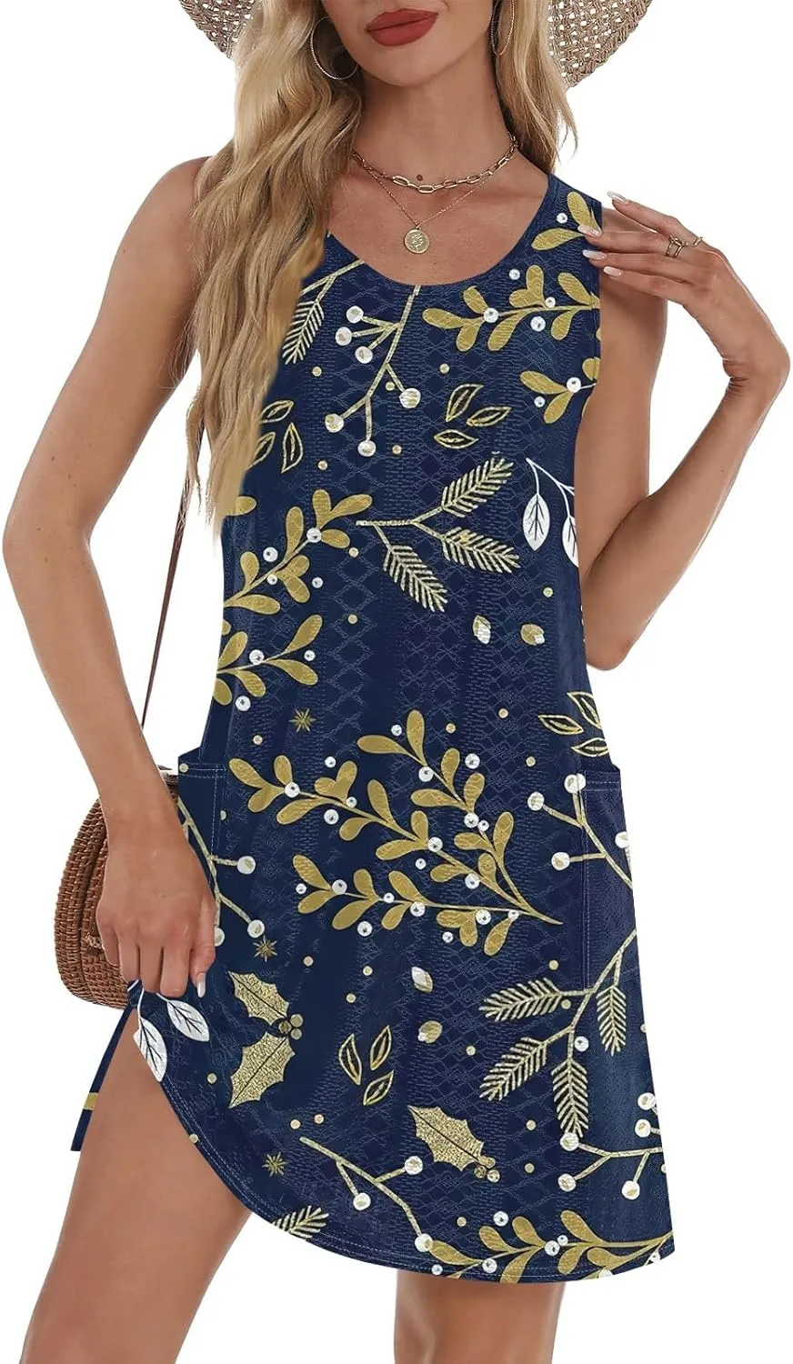 Womens Summer Dresses Casual Sundress Summer Boho Beach Dress V Neck Loose Tank Dresses with Pockets