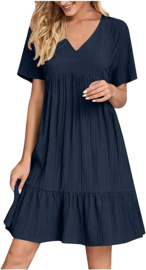 Womens Summer Dresses Sleeveless V Neck Casual Swing Flowy Tiered Ruffle A Line Mini Dress Beach Sundress 2025