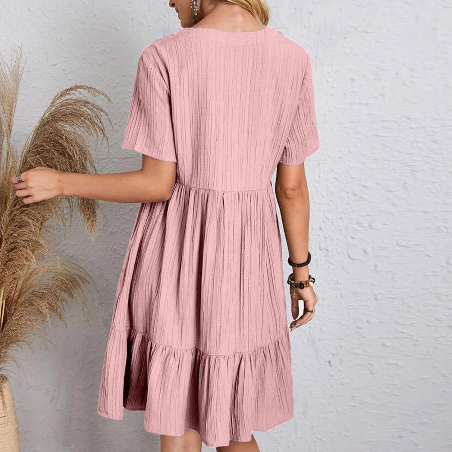 Womens Summer Dresses Sleeveless V Neck Casual Swing Flowy Tiered Ruffle A Line Mini Dress Beach Sundress 2025