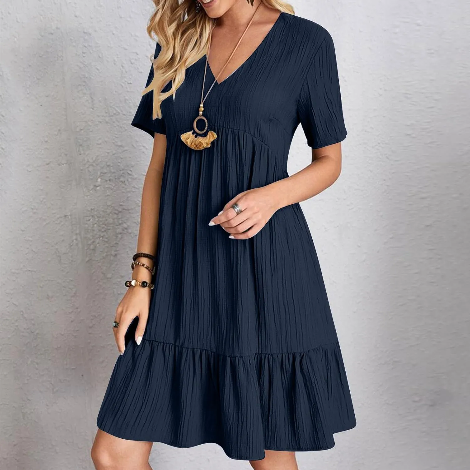 Womens Summer Dresses Sleeveless V Neck Casual Swing Flowy Tiered Ruffle A Line Mini Dress Beach Sundress 2025