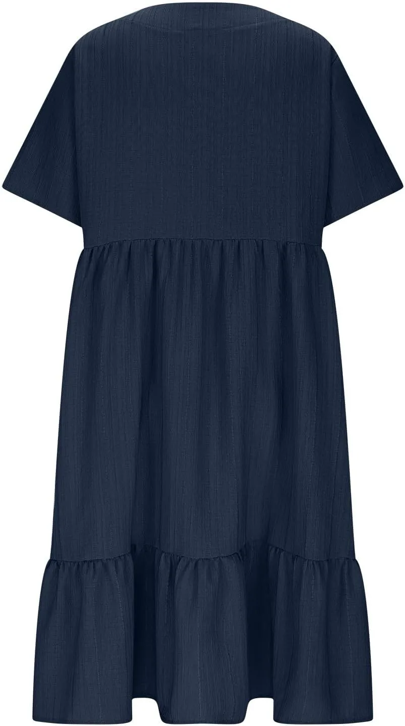 Womens Summer Dresses Sleeveless V Neck Casual Swing Flowy Tiered Ruffle A Line Mini Dress Beach Sundress 2025