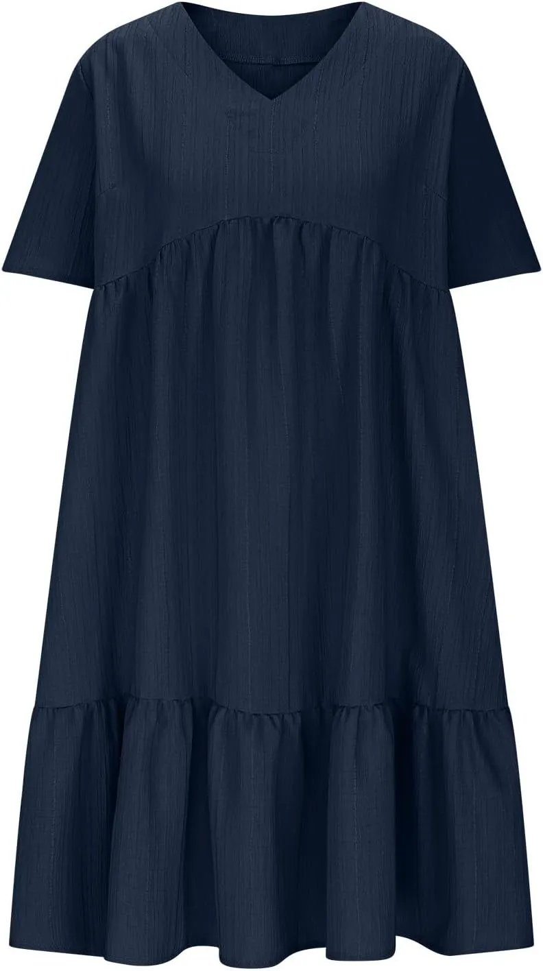 Womens Summer Dresses Sleeveless V Neck Casual Swing Flowy Tiered Ruffle A Line Mini Dress Beach Sundress 2025