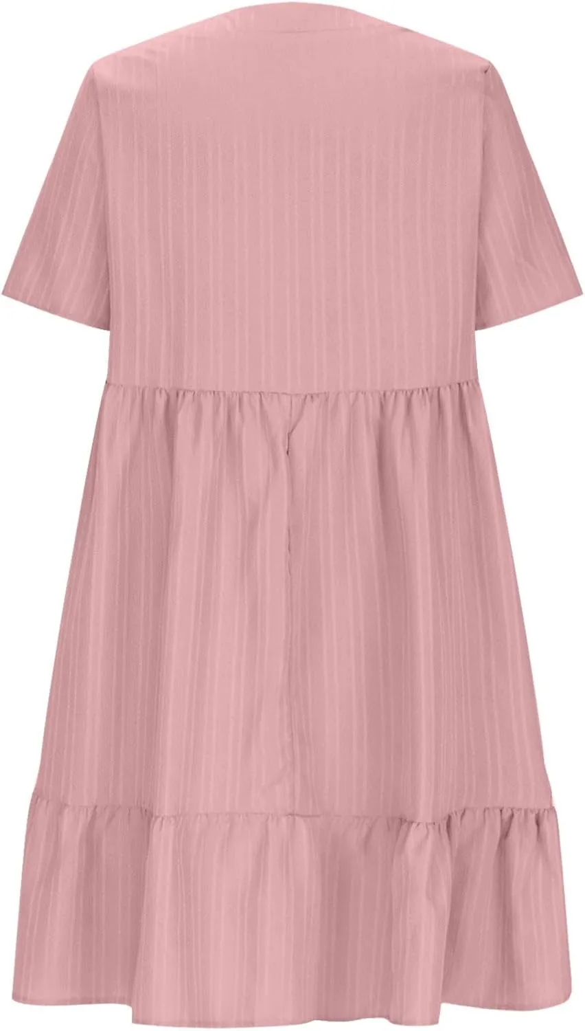 Womens Summer Dresses Sleeveless V Neck Casual Swing Flowy Tiered Ruffle A Line Mini Dress Beach Sundress 2025