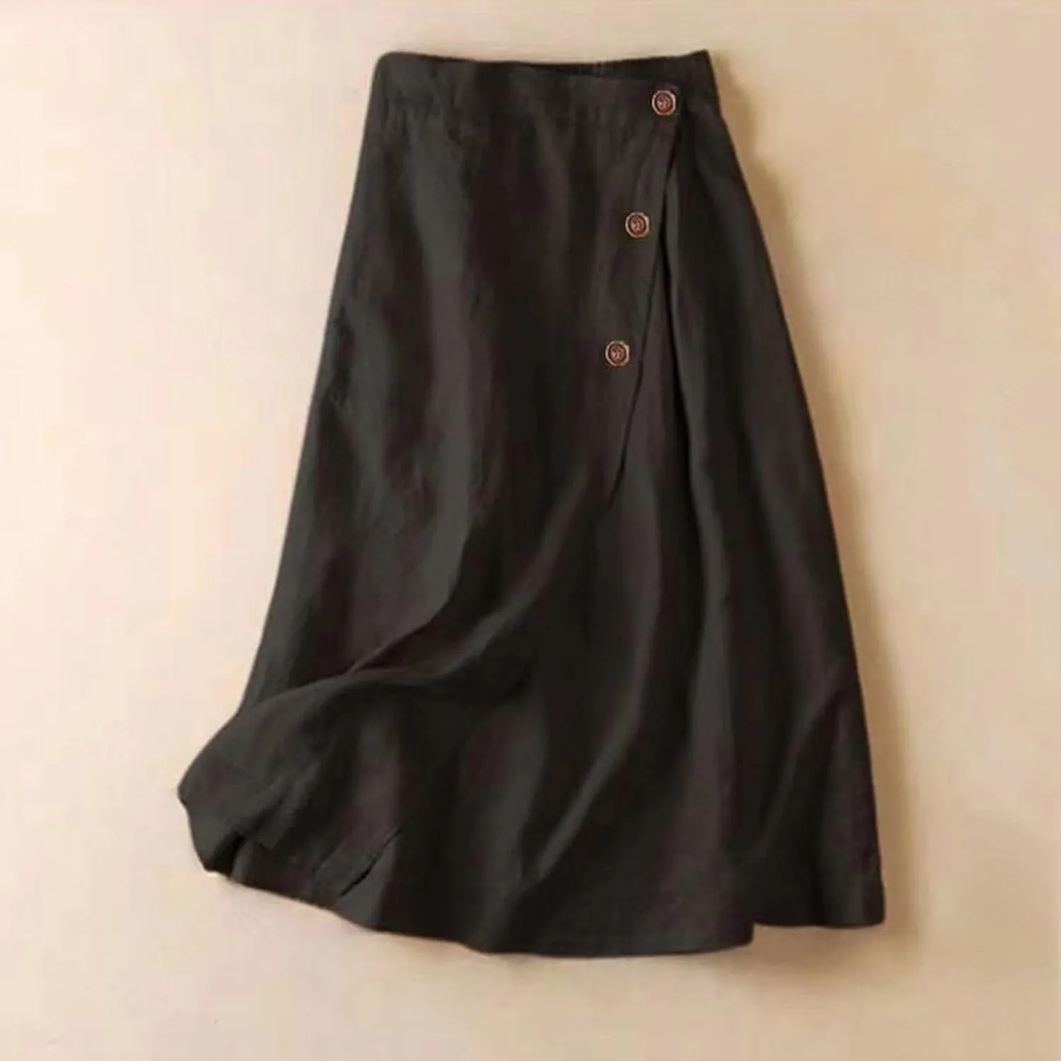 Women's Summer Elastic Swing Midi A Line Skirt Button Front High Waist Skirts Casual Trendy Beach Western Skirts