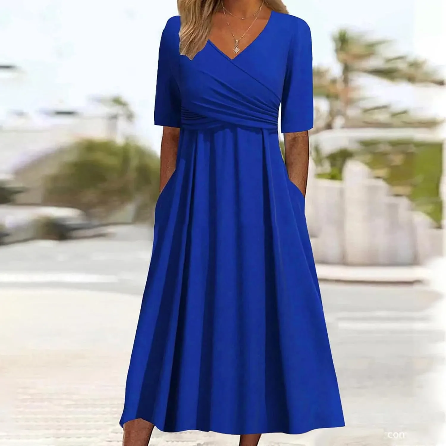 Women's Summer Floral Boho Dress V Neck Short Sleeve Ruffle A-Line Flowy Maxi Wedding Guest Dresses