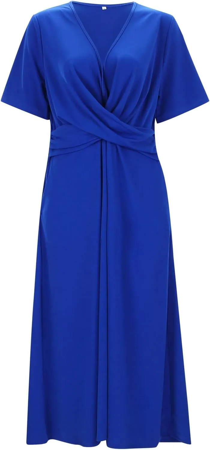 Women's Summer Floral Boho Dress V Neck Short Sleeve Ruffle A-Line Flowy Maxi Wedding Guest Dresses
