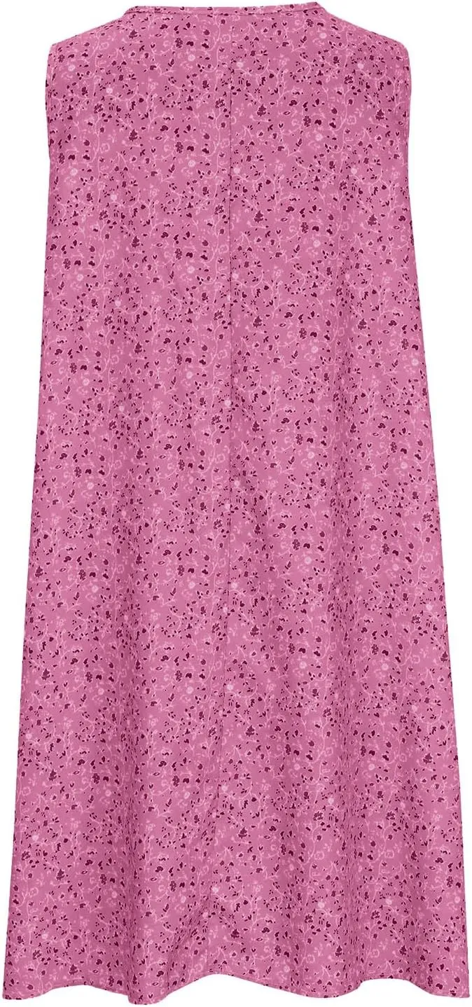 Womens Summer Floral Mini Dress Casual Sleeveless Sundress Round Neck Tank Dress Plus Size Beach Vacation Dresses