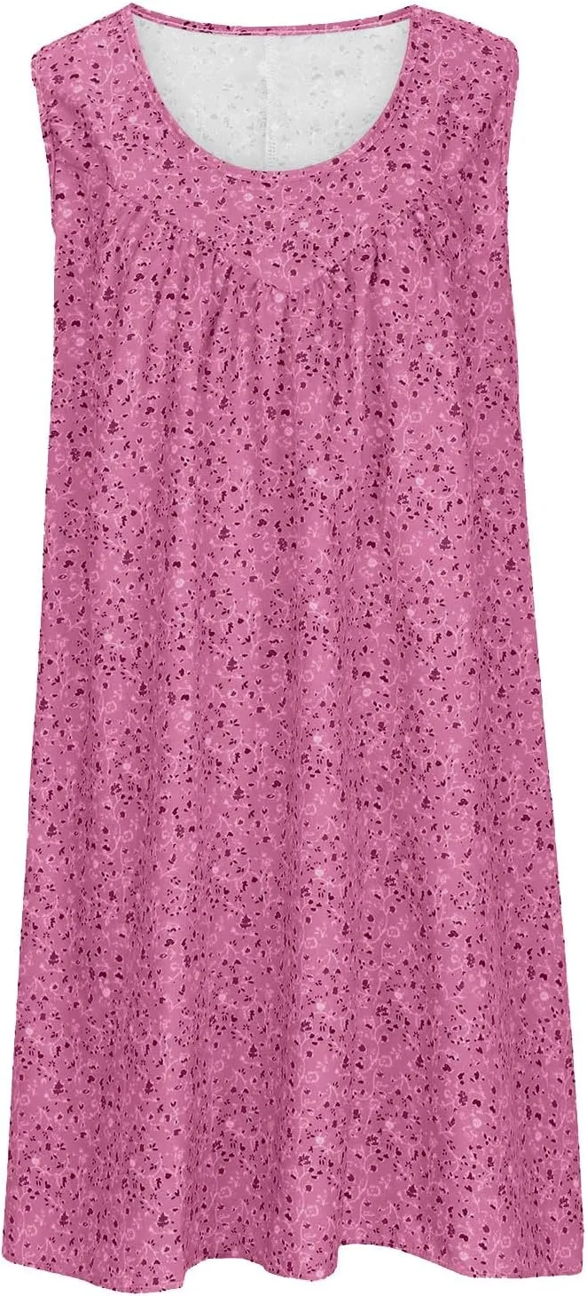 Womens Summer Floral Mini Dress Casual Sleeveless Sundress Round Neck Tank Dress Plus Size Beach Vacation Dresses