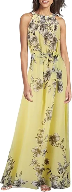 Women's Summer Maxi Dress Casual Gradient Sleeveless Dress Split Floral Sundress Beach Vacation Flowy Long Dresses