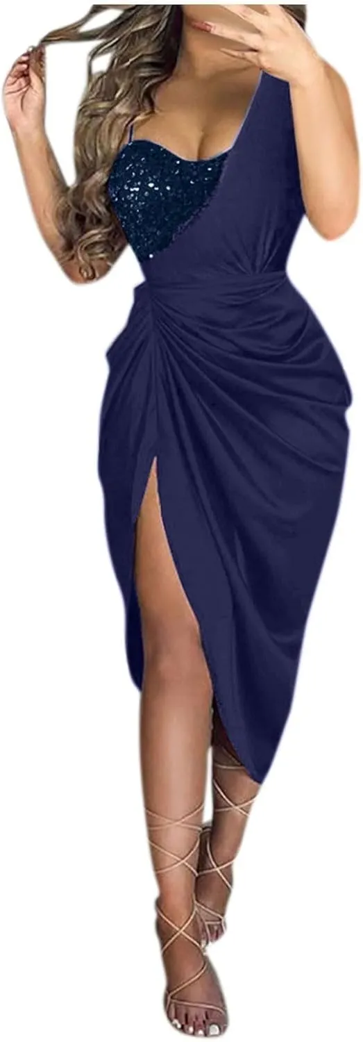 Women's Summer Sleeveless Split Sexy Sequins Prom Club Cocktail Dress