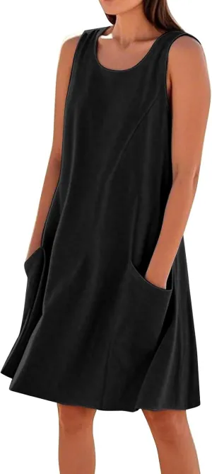 Womens Summer Tank Dresses Casual Sleeveless Midi Dress Cotton Beach Floral Sundress Vacation Travel Outfits