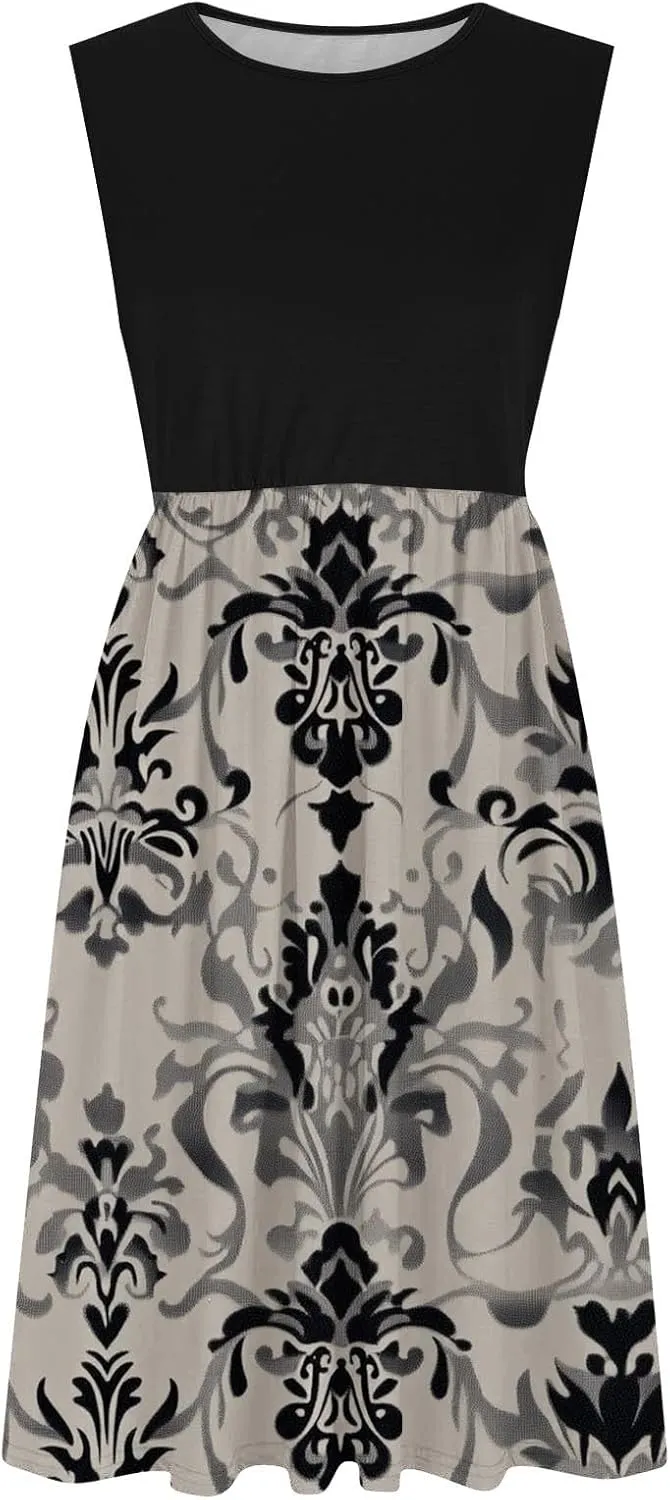 Women's Summer Tank Midi Dress with Pockets, Sleeveless A-Line Sun Dresses Casual T-Shirt Dress Flowy Beach Sundress