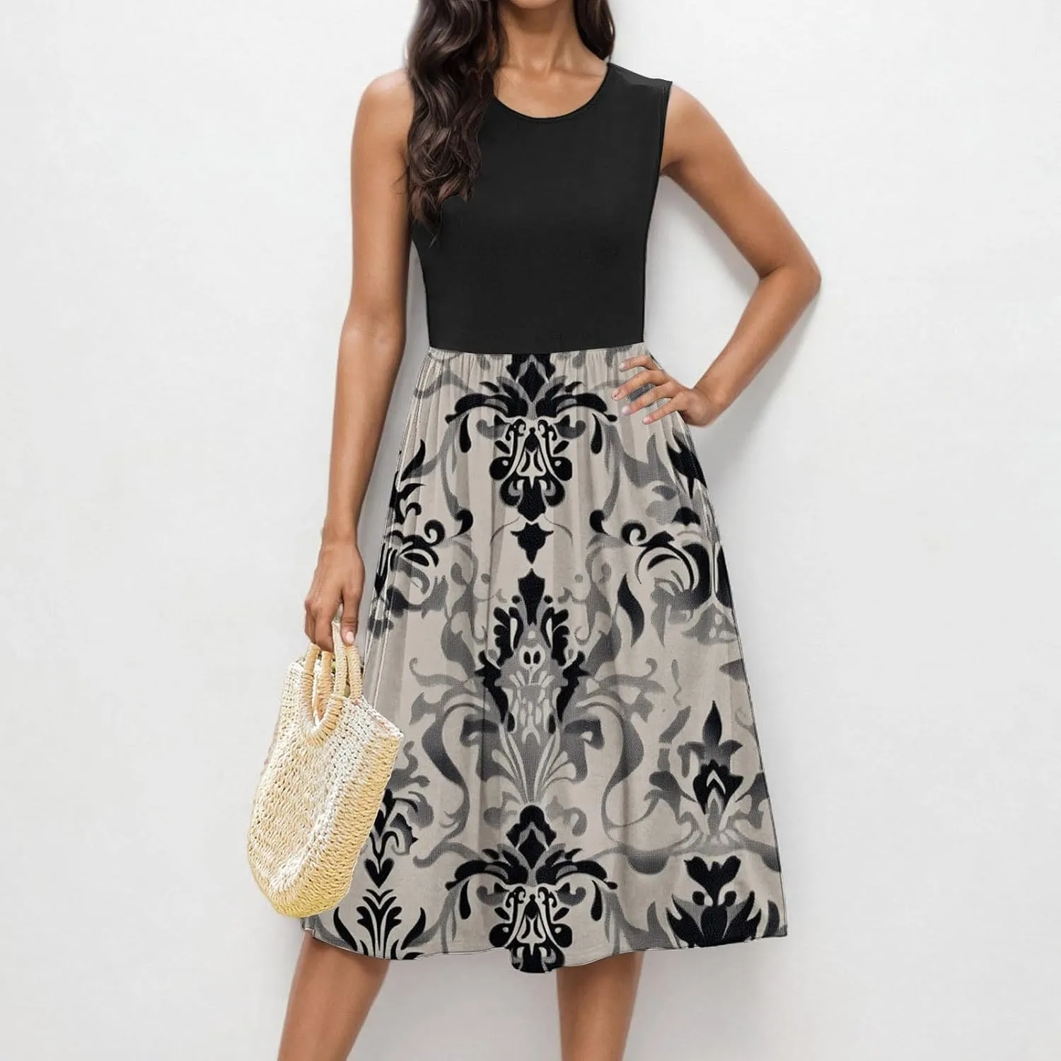Women's Summer Tank Midi Dress with Pockets, Sleeveless A-Line Sun Dresses Casual T-Shirt Dress Flowy Beach Sundress
