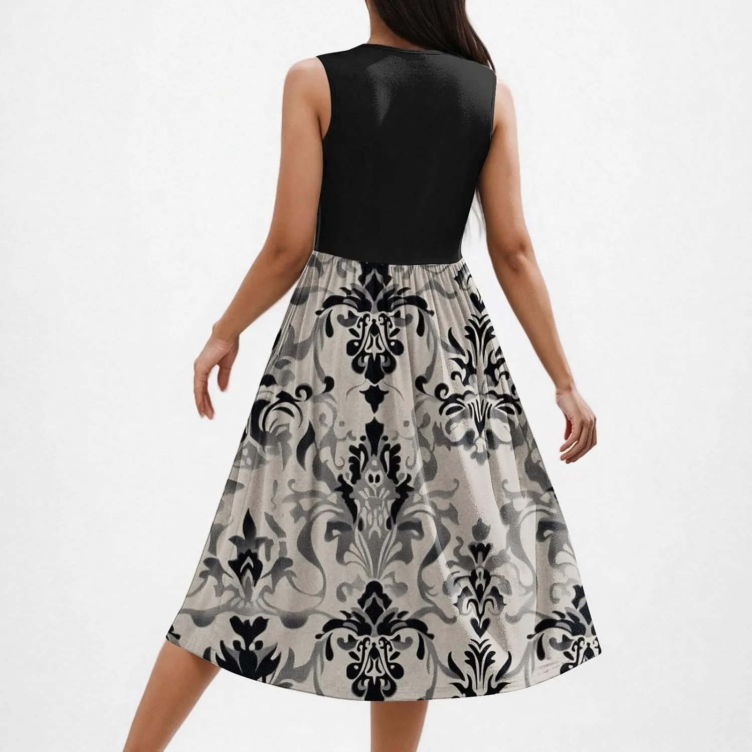Women's Summer Tank Midi Dress with Pockets, Sleeveless A-Line Sun Dresses Casual T-Shirt Dress Flowy Beach Sundress