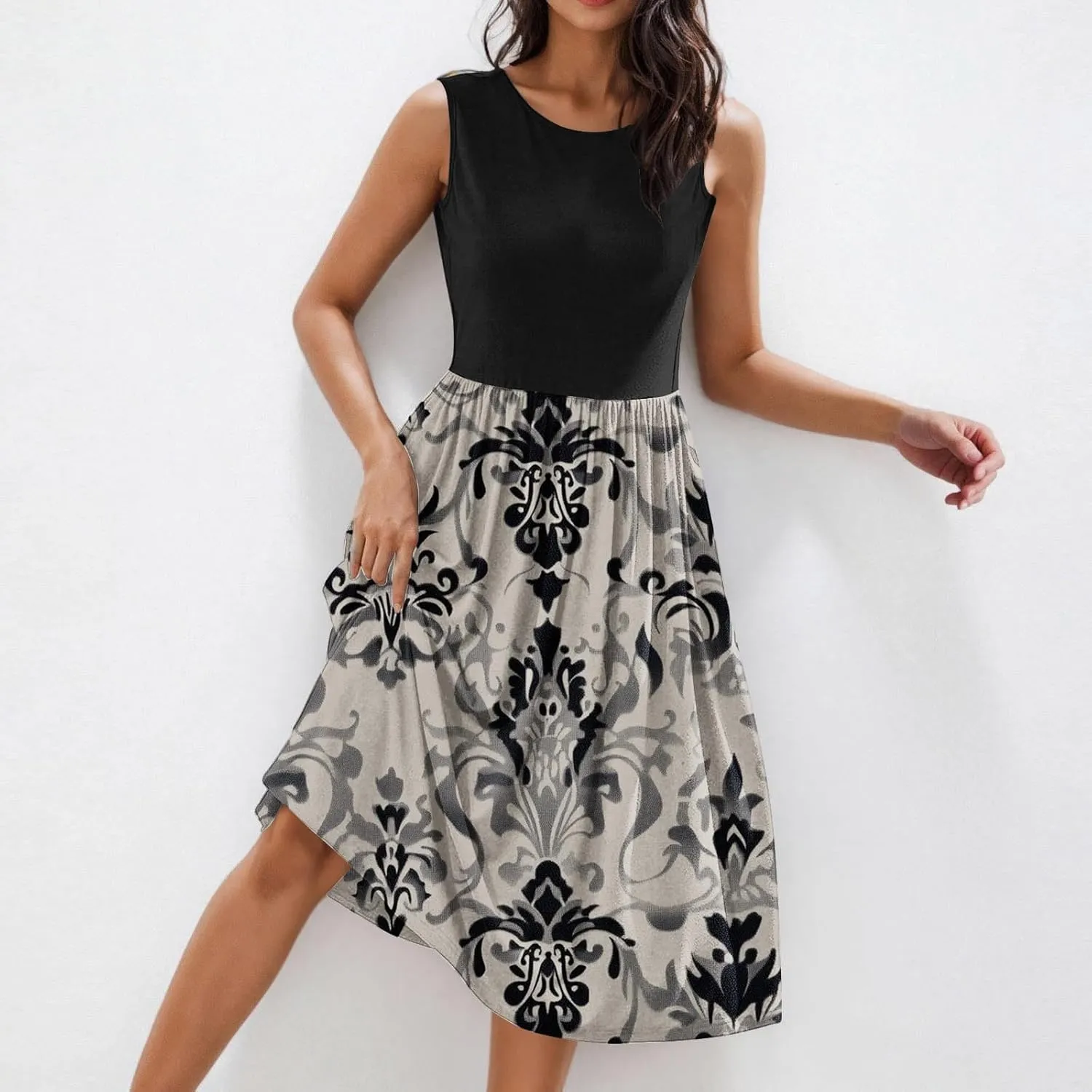 Women's Summer Tank Midi Dress with Pockets, Sleeveless A-Line Sun Dresses Casual T-Shirt Dress Flowy Beach Sundress