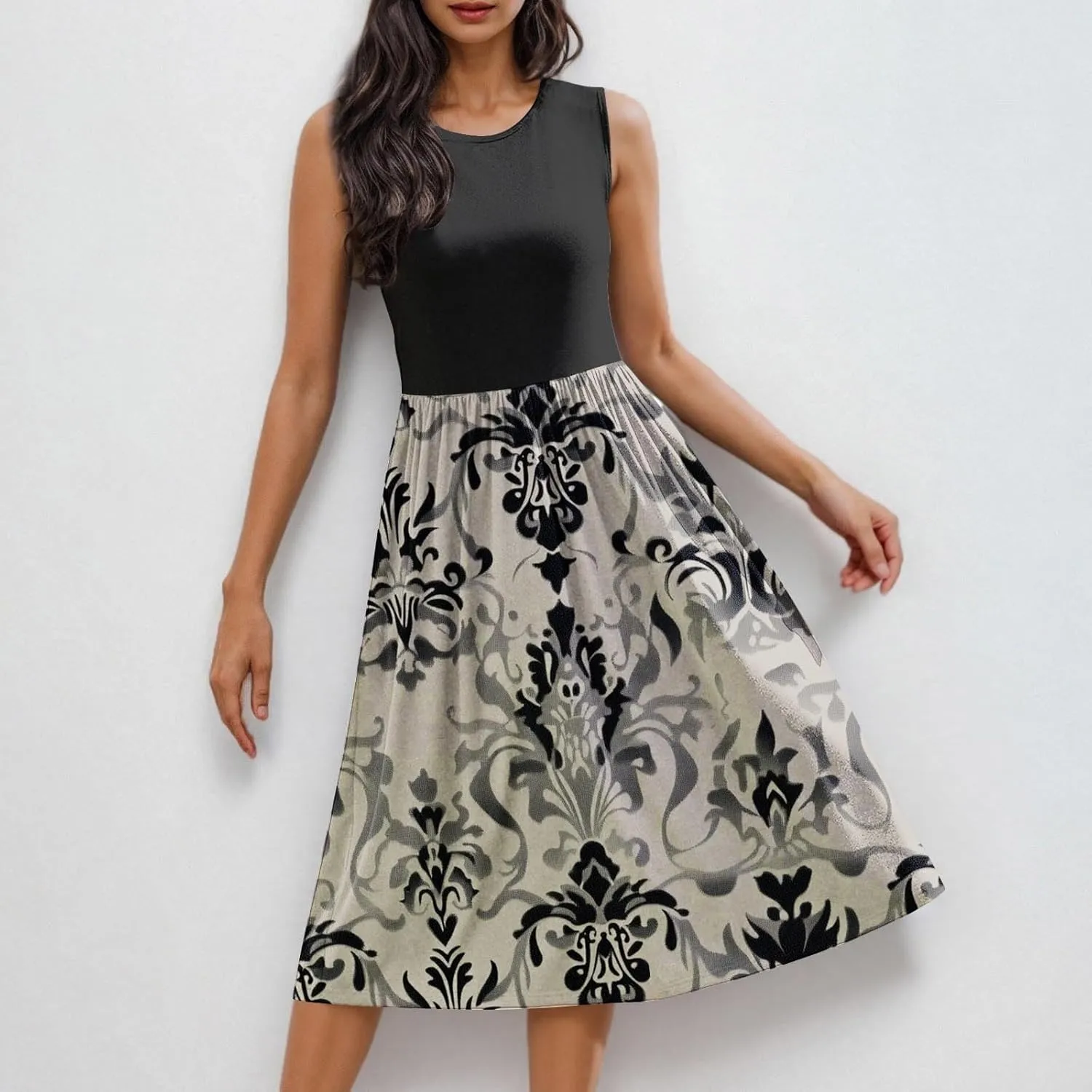 Women's Summer Tank Midi Dress with Pockets, Sleeveless A-Line Sun Dresses Casual T-Shirt Dress Flowy Beach Sundress