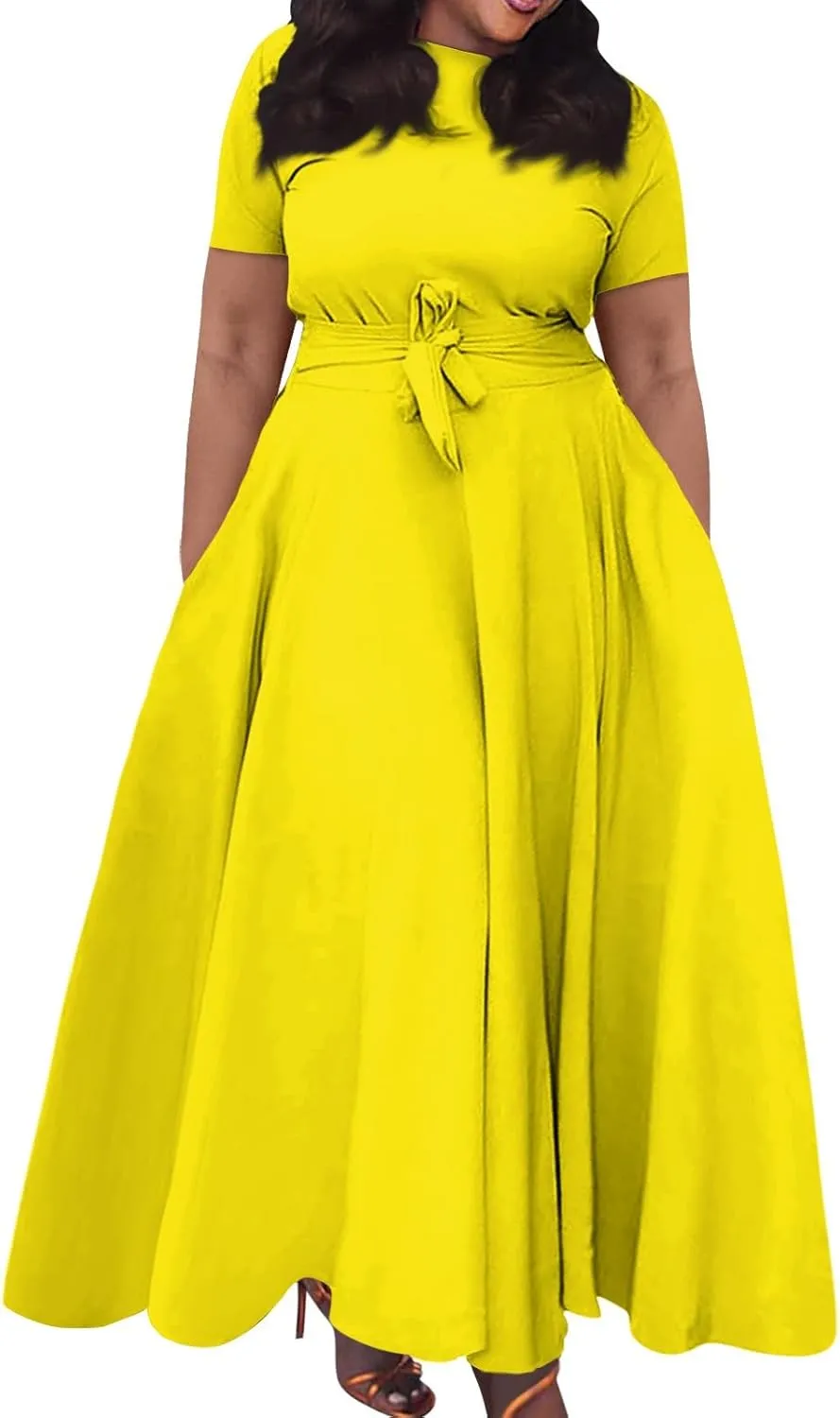 Women's Sun Dresses 2025 Vacation Summer Casual Loose Trendy Short Sleeve Floral Print Solid Flowy Maxi Dress Plus Size