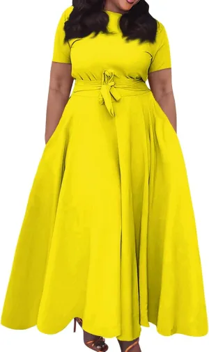 Women's Sun Dresses 2025 Vacation Summer Casual Loose Trendy Short Sleeve Floral Print Solid Flowy Maxi Dress Plus Size