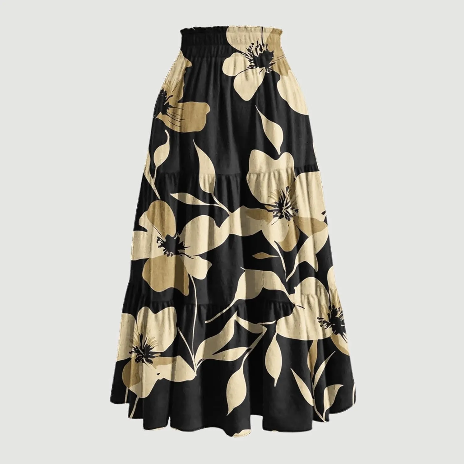 Womens Tiered Maxi Skirts Drawstring Elastic Waist Flowy Swing Long Skirt Summer Boho Beach Dress Trendy Clothes