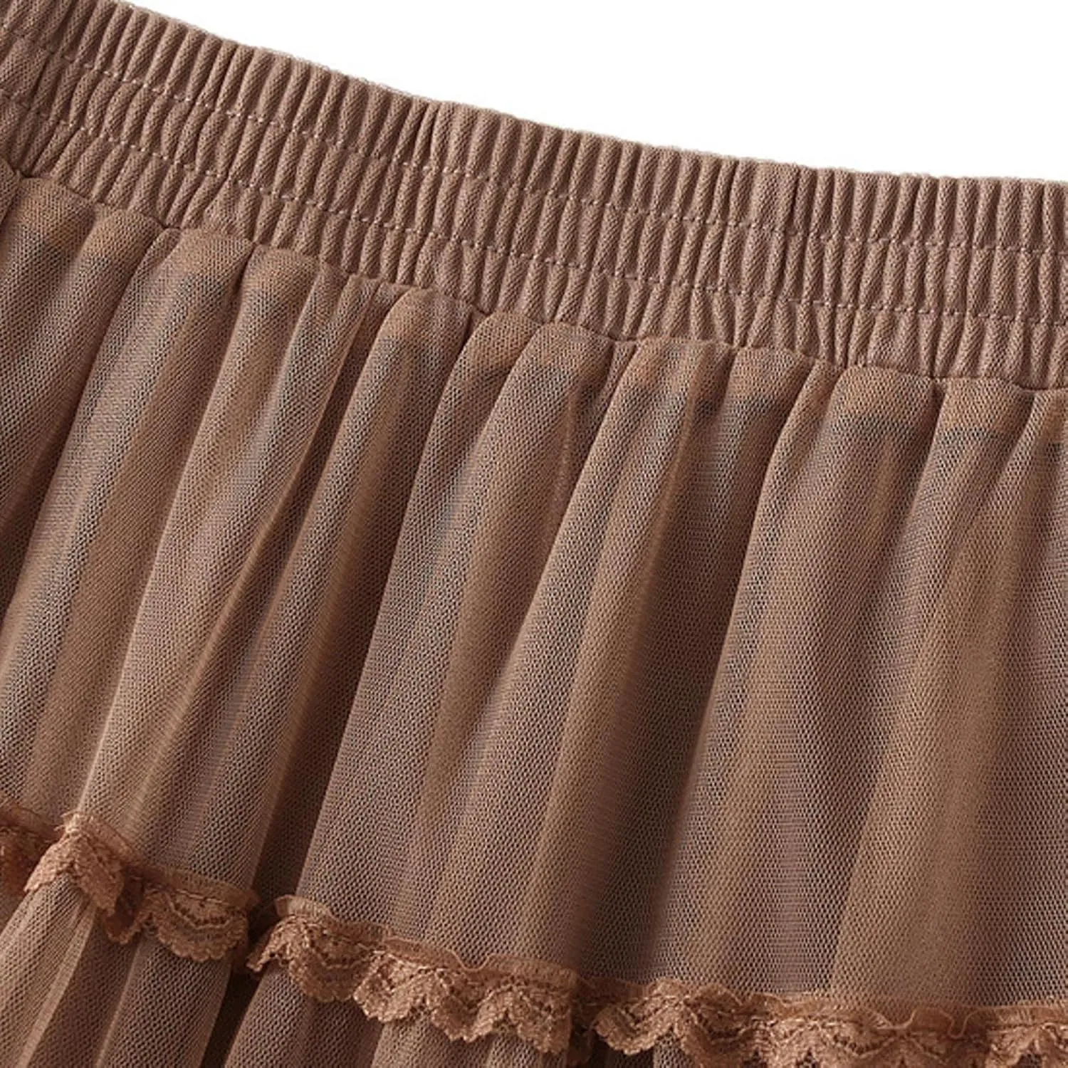 Womens Tulle Midi Skirt Dance Party A Line Elastic High Waisted Lace Skirt Mesh Puffy Long Maxi Skirt Holiday Skirts