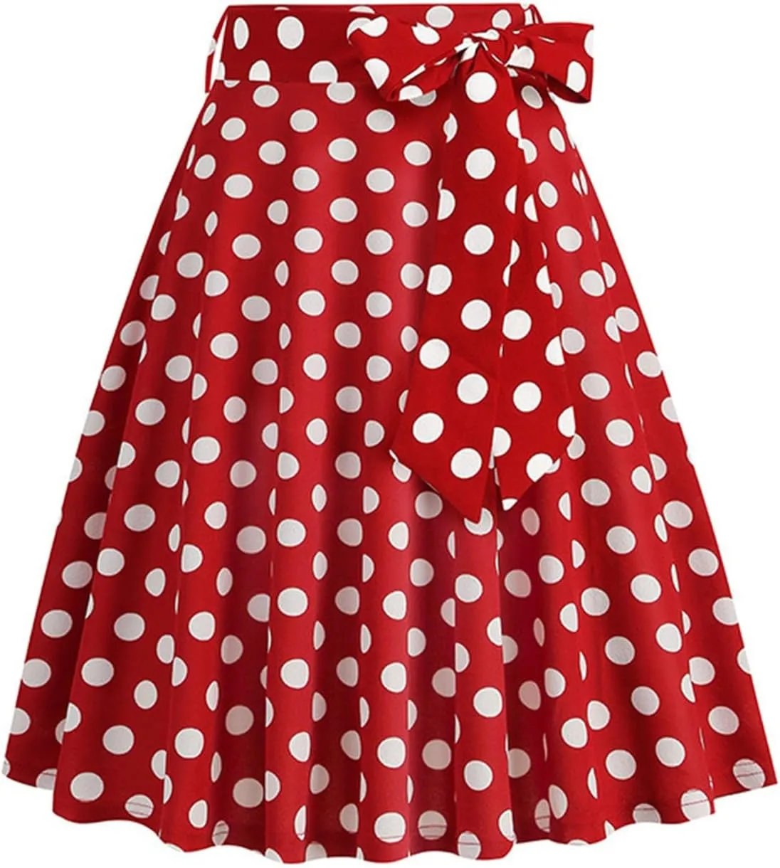 Women's Vintage Bow Skirts Polka Dot Prom Party Skirt High Waist A-Line Pleated Knee Length Midi Skirts