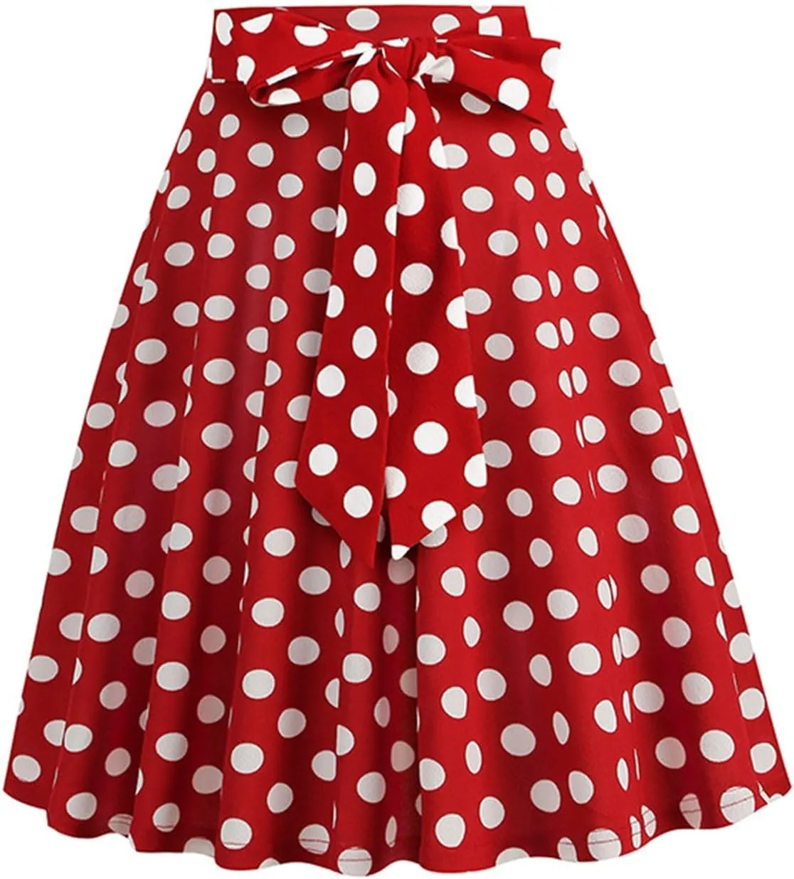 Women's Vintage Bow Skirts Polka Dot Prom Party Skirt High Waist A-Line Pleated Knee Length Midi Skirts