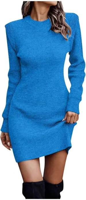 Women's Wedding Guest Dress Winter Casual Long Sleeve Crew Neck Knit Sweater