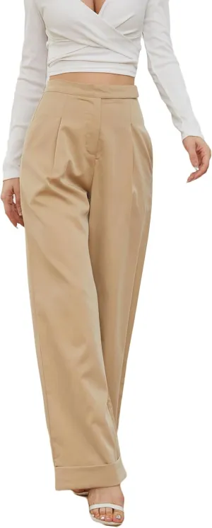 Womens Wide Leg Trousers Pants High Waisted Black Business Work Straight Leg Long Pants