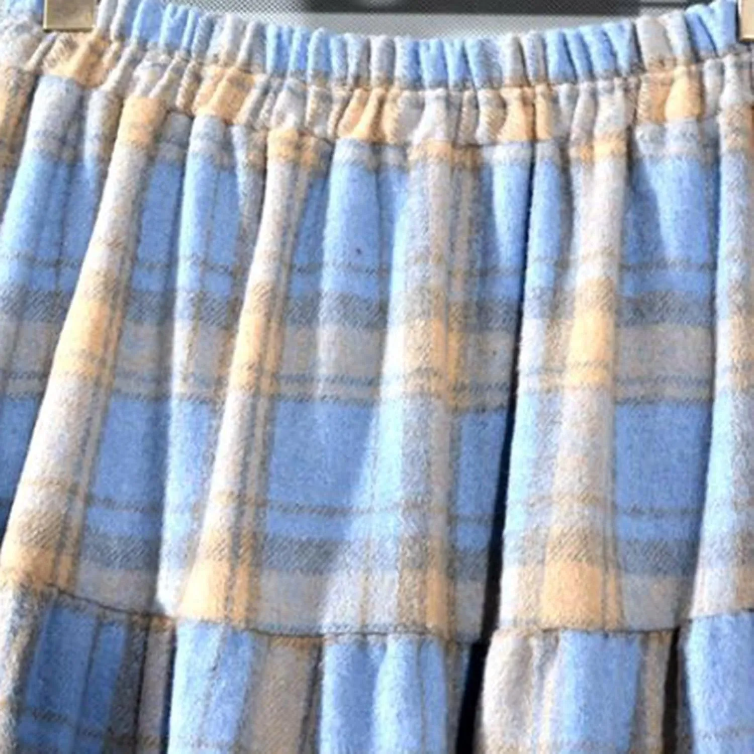 Women's Woolen Midi Skirts Vintage Plaid Elastic High Waist Pleated A-line Tartan Skirt Knee Length Pencil Skirt