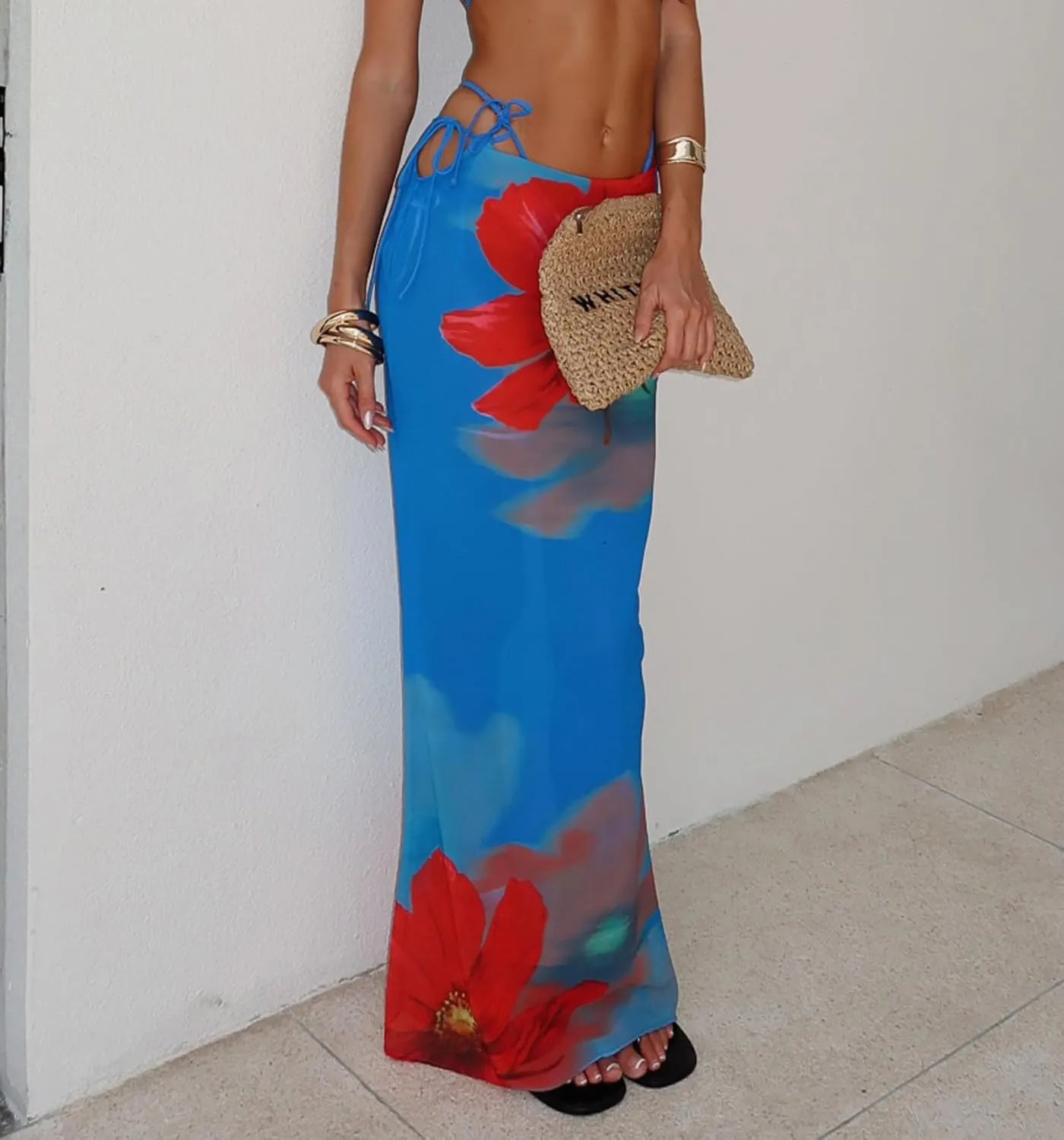 Women's Y2K Sheer Mesh Long Maxi Skirts Mid Waisted Cover Up See-Through Summer Skirts Beach Flowy Tulle Skirts