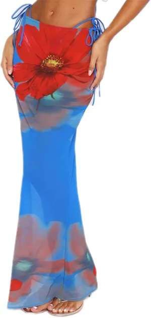 Women's Y2K Sheer Mesh Long Maxi Skirts Mid Waisted Cover Up See-Through Summer Skirts Beach Flowy Tulle Skirts