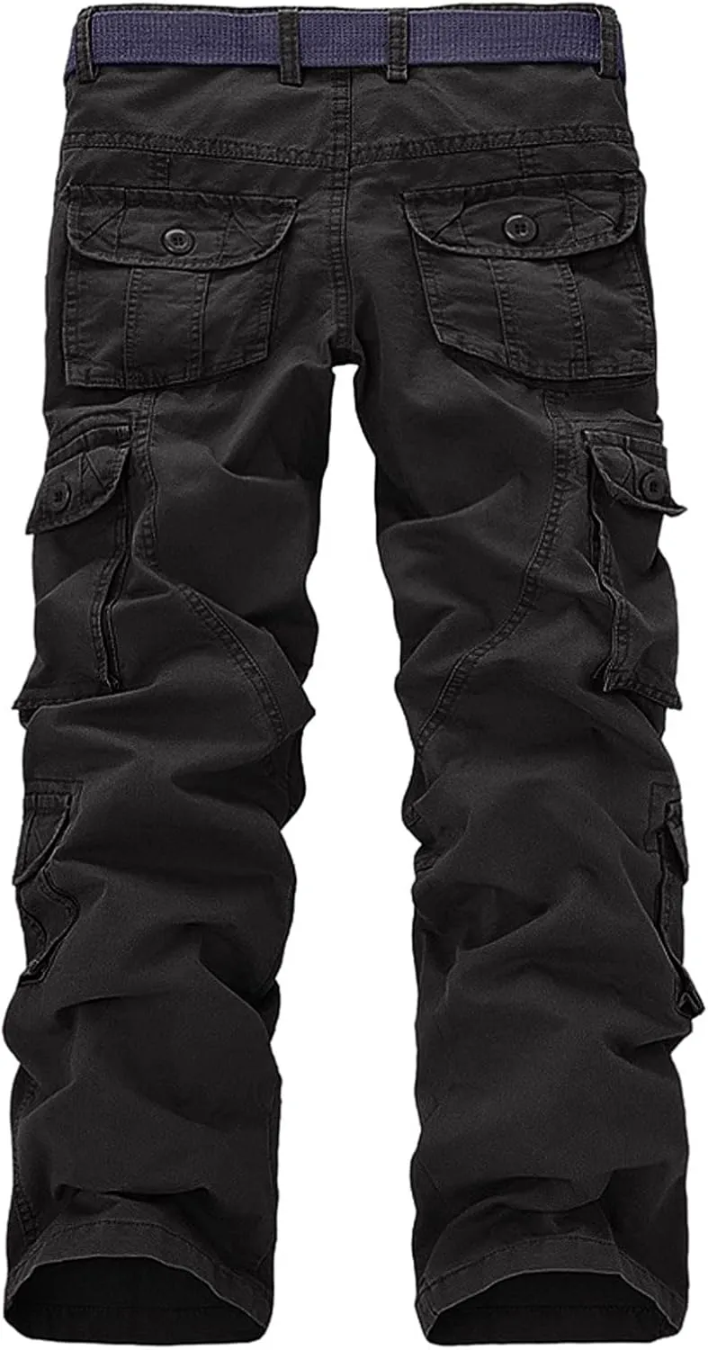 Work Pants for Men Solid Multi-Pocket Mid-Rise Zipper Comfort Stretch High Waist Slim Casual Straight Trousers