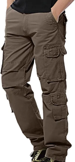 Work Pants for Men Solid Multi-Pocket Mid-Rise Zipper Comfort Stretch High Waist Slim Casual Straight Trousers