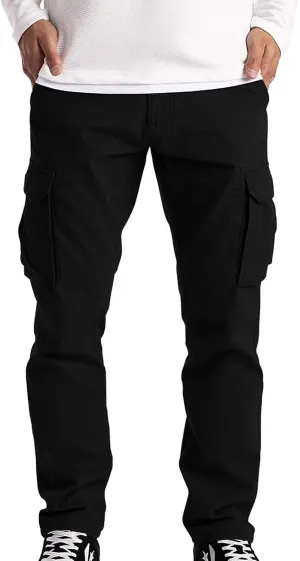 Work Pants for Men Solid Multi-Pocket Mid-Rise Zipper Comfort Stretch High Waist Slim Casual Straight Trousers