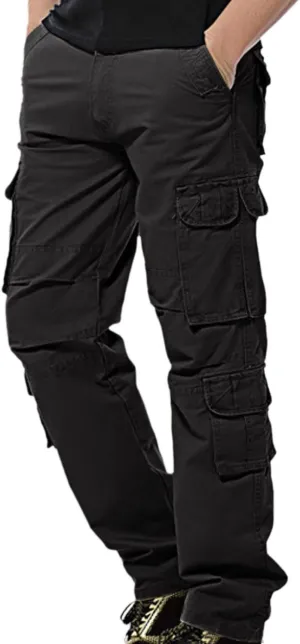 Work Pants for Men Solid Multi-Pocket Mid-Rise Zipper Comfort Stretch High Waist Slim Casual Straight Trousers