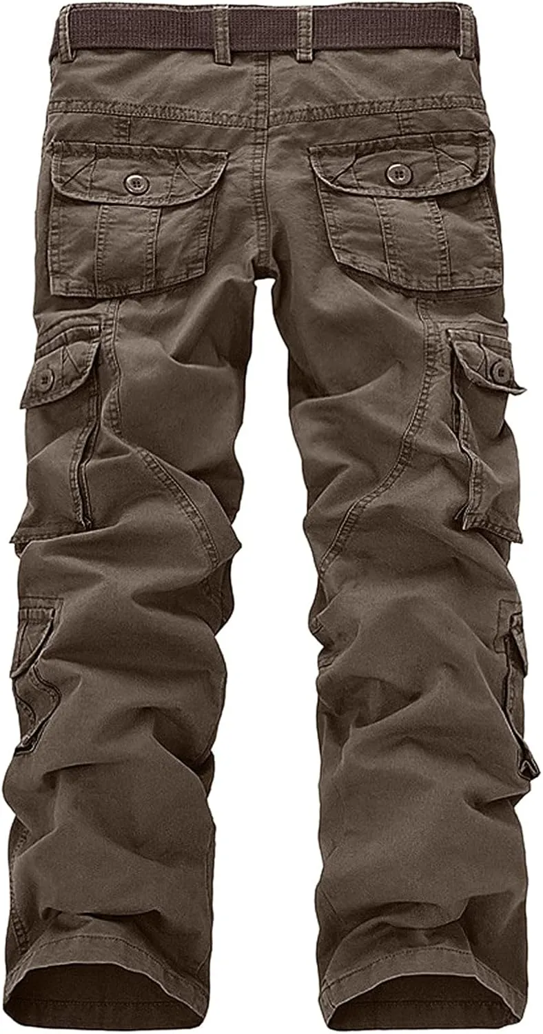Work Pants for Men Solid Multi-Pocket Mid-Rise Zipper Comfort Stretch High Waist Slim Casual Straight Trousers